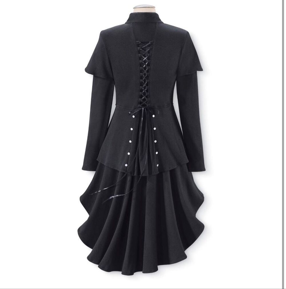 Pyramid Collection Steampunk Bohemian Victorian Hi Low Jacket lace up black 2X N - Picture 5 of 10